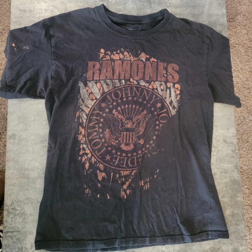 Women's Ramones 1234 Black Circle Spell-Out Logo T-Shirt S Crew Cotton Punk 70s